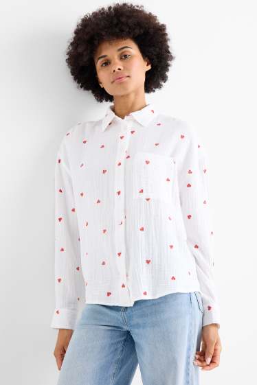 Dámské - Mušelínová halenka - se vzorem - bílá