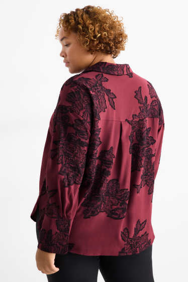 Women - Blouse - floral - textured - bordeaux