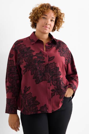 Women - Blouse - floral - textured - bordeaux