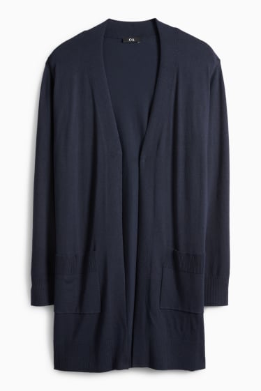 Dámské - Dlouhý pletený kardigan - tmavomodrá