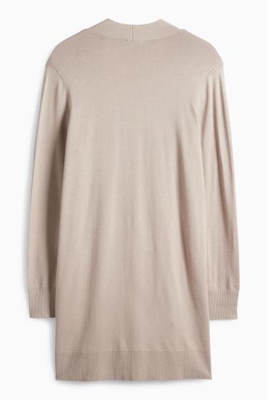 Dámské - Dlouhý pletený kardigan - béžová