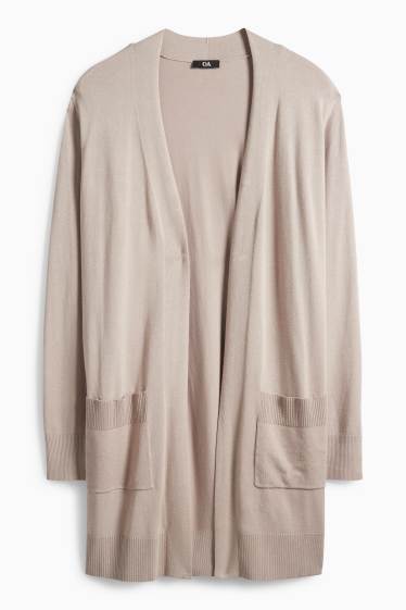 Dámské - Dlouhý pletený kardigan - béžová