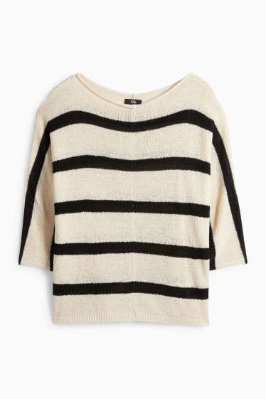 Dámské - Svetr - pruhovaný - světle béžová