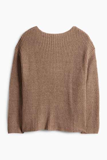 Dámské - Svetr - žebrovaný - světle hnědá