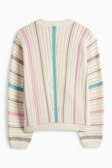 Dámské - Svetr - pruhovaný - krémově bílá