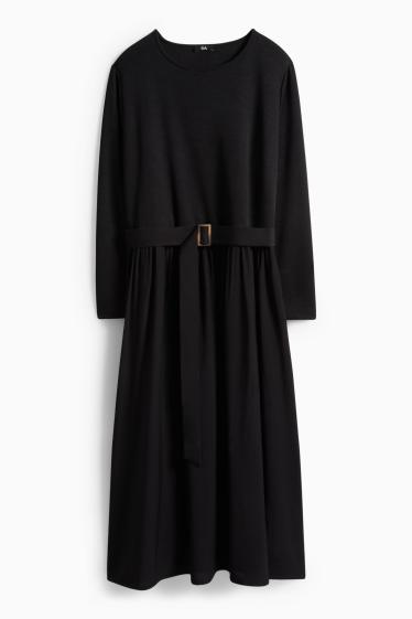 Dámské - Šaty fit & flare s páskem - černá