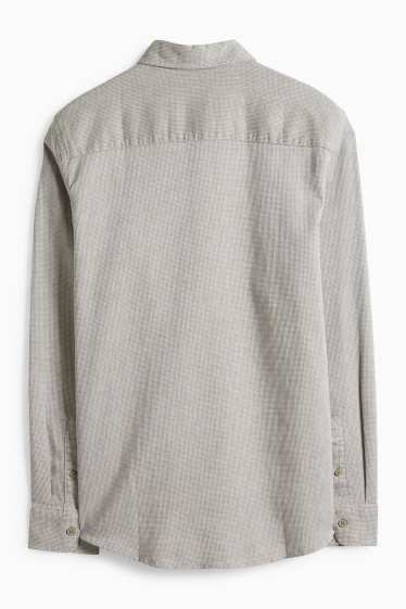 Herren - Hemd - Regular Fit - Kent - strukturiert - grau / dunkelgrün