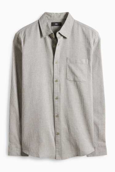 Herren - Hemd - Regular Fit - Kent - strukturiert - grau / dunkelgrün