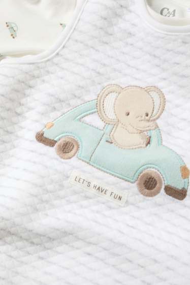 Baby Buben - Elefant und Auto - Strampler-Set - 2 teilig - weiß