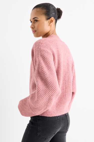 Dames - Trui met V-hals - geribd - donker rose