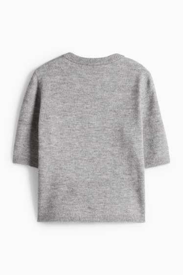 Dámské - Pletený kardigan - šedá-žíhaná