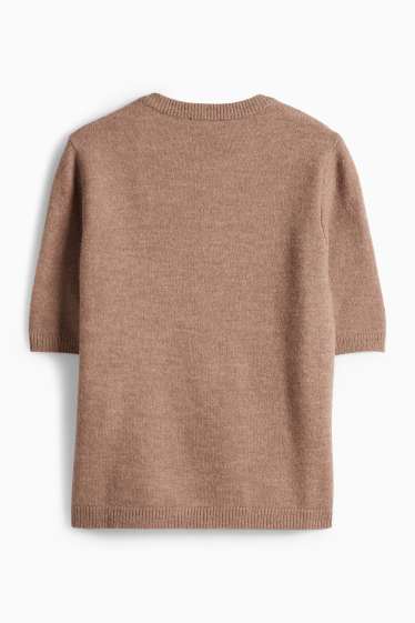 Dámské - Pletený svetr - s krátkým rukávem - světle hnědá