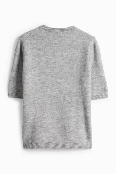 Femei - Pulover tricotat - mânecă scurtă - gri melanj