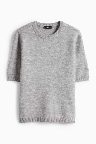 Femei - Pulover tricotat - mânecă scurtă - gri melanj