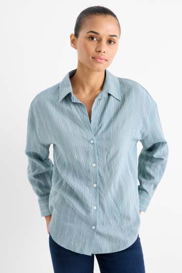 Women - Blouse - striped - turquoise
