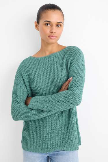Dámské - Svetr - žebrovaný - zelená