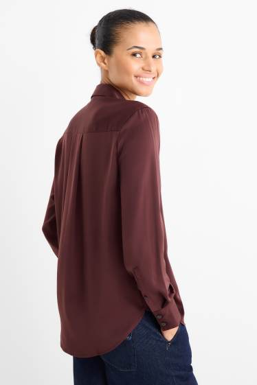 Damen - Satin-Bluse - dunkelbraun