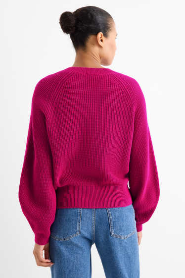 Damen - Pullover - gerippt - pink