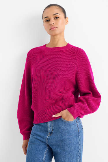 Damen - Pullover - gerippt - pink