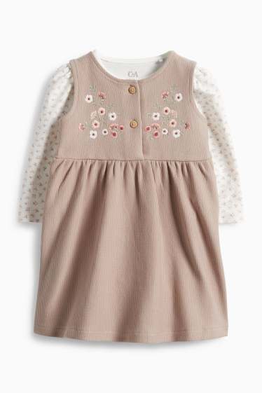 Baby Mädchen - Blümchen - Baby-Outfit - 2 teilig - hellbraun