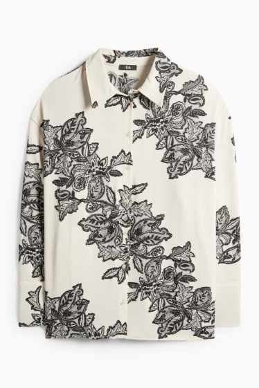 Dona - Brusa - de flors - texturada - negre/beix