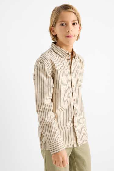 Enfants garçons - Chemise - à rayures - texturée - beige / vert