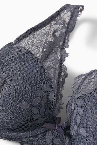 Dámské - Podprsenka s kosticemi - PLUNGE - s vycpávkami - šedá