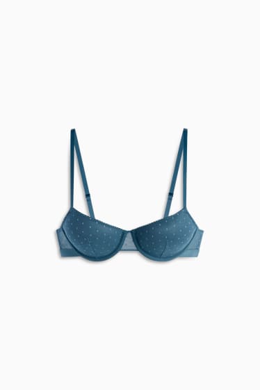 Femmes - Soutien-gorge à armature - DEMI - ampliforme - à pois - bleu pétrole