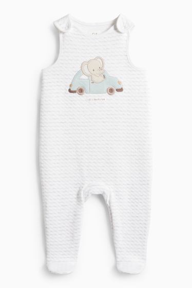 Baby Buben - Elefant und Auto - Strampler-Set - 2 teilig - weiß