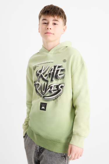 Děti - chlapci - Skater - mikina s kapucí - se vzorem - světle zelená