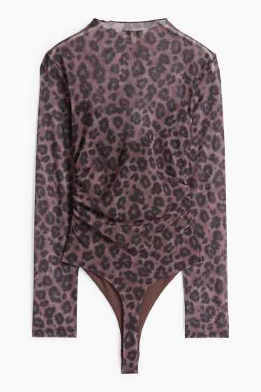 Damen - Body - Mesh - Leo-Print - braun