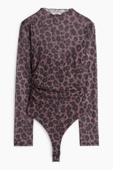 Damen - Body - Mesh - Leo-Print - braun