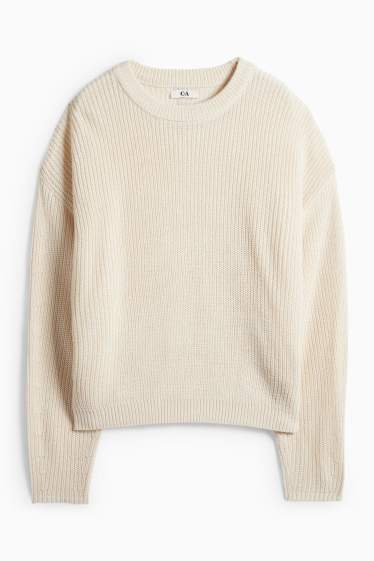 Damen - Pullover - gerippt - hellbeige