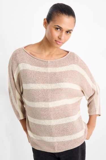 Femmes - Pull - à rayures - beige