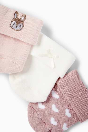 Baby Mädchen - Multipack 3er - Häschen - Erstlings-Socken mit Motiv - rosa