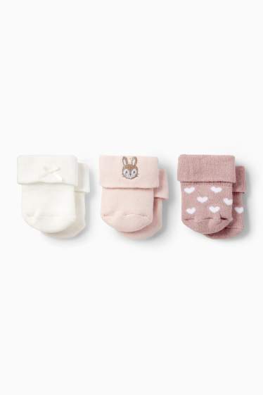 Baby Mädchen - Multipack 3er - Häschen - Erstlings-Socken mit Motiv - rosa