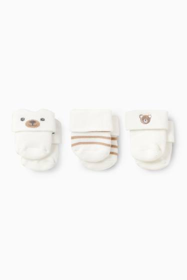 Unisex - Confezione da 3 - motivo orsetto - calze neonati - bianco
