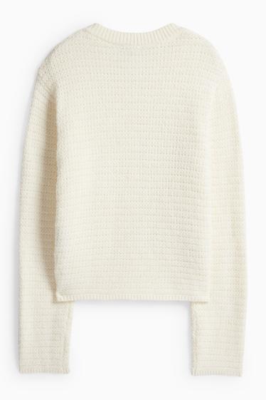 Dámské - Pletený kardigan - strukturovaný - krémové barvy