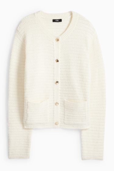 Dámské - Pletený kardigan - strukturovaný - krémové barvy