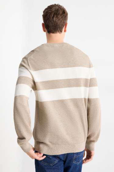 Hommes - Pull - à rayures - texturé - blanc / beige