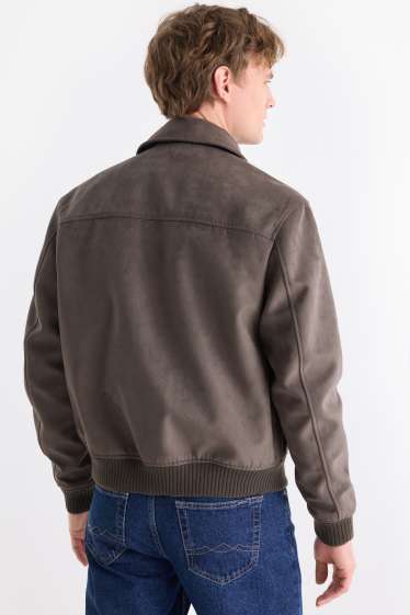 Pánské - Bunda - imitace semiše - tmavohnědá