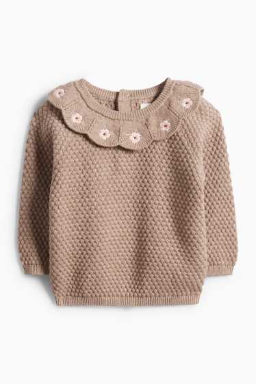 Neonate - Motivo fiorellini - completo neonati crochet - 2 pezzi - tessuto tramato - marrone chiaro