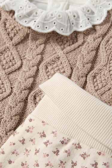 Baby Mädchen - Blümchen - Baby-Outfit - 3 teilig - weiß / beige