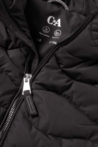 Děti - dívky - Prošívaná vesta s kapucí - z vodoodpudivého materiálu - černá