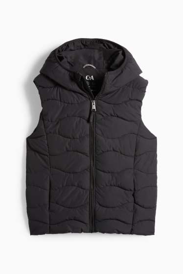 Děti - dívky - Prošívaná vesta s kapucí - z vodoodpudivého materiálu - černá