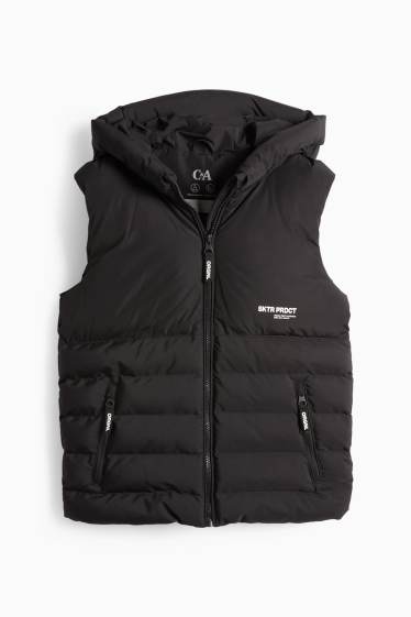 Kinder Jungen - Steppweste mit Kapuze - wasserabweisend - schwarz