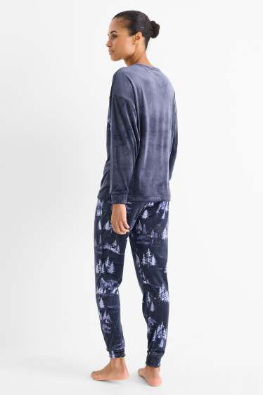 Femei - Pijama de iarnă - aspect lucios - albastru închis