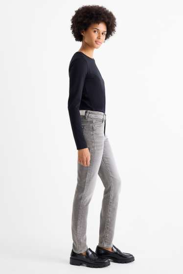 Women - Slim jeans - mid-rise waist - jog denim - denim-light gray