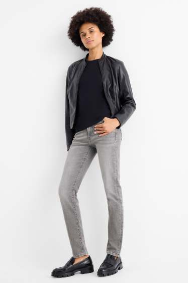 Women - Slim jeans - mid-rise waist - jog denim - denim-light gray