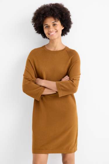 Women - Knitted dress - straight fit - khaki